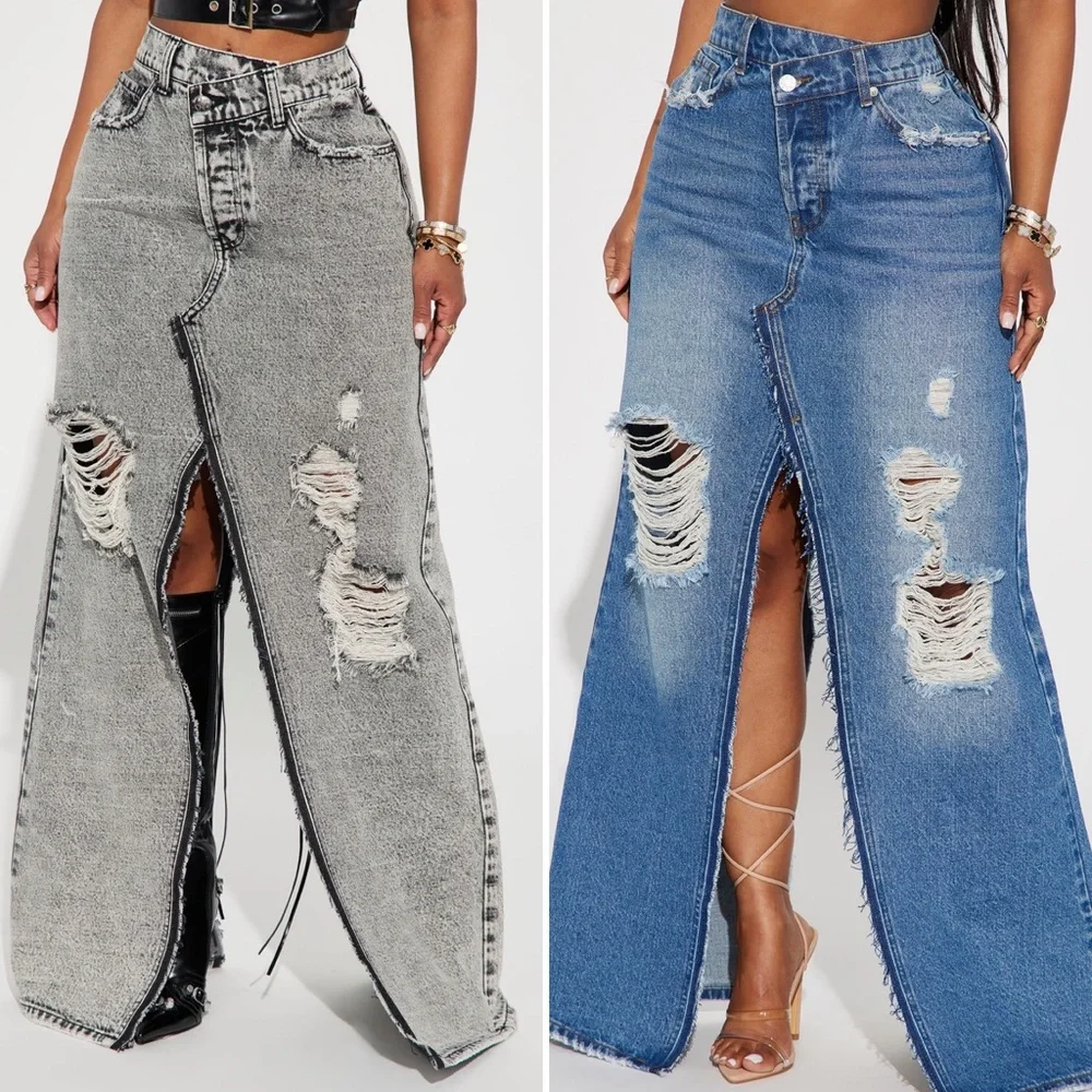 Denim Maxi Skirt - Picture 1 of 7